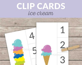 Counting Clip Cards, Learn to Count Activity for Toddlers and Pre-schoolers, Ice Cream Homeschool Maths - INSTANT DOWNLOAD - Printable PDF