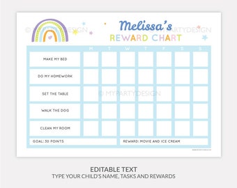 Chore Charts for Kids, Blue Reward Chart Printable Editable Template – Café  Latte Designs