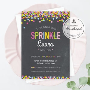 Baby Sprinkle Invite for boy or girl, Confetti Sprinkles Unisex Baby Shower Invitation - INSTANT DOWNLOAD - Printable Editable PDF (BB01)