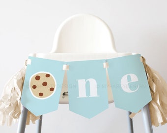 Cookies and Milk Party High Chair Banner for First Birthday, One Bunting 1st Birthday Decoration - INSTANT DOWNLOAD - Printable PDF