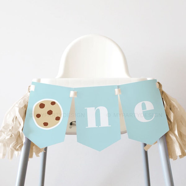 Cookies and Milk Party High Chair Banner for First Birthday, One Bunting 1st Birthday Decoration - INSTANT DOWNLOAD - Printable PDF