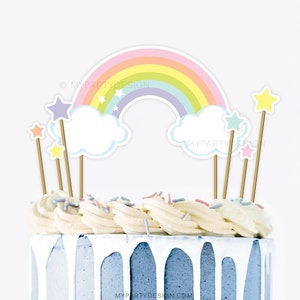 Rainbow Cake Topper, Pastel Rainbow Party Toppers, Rainbow Birthday Decorations, Birthday Cake Decor , INSTANT DOWNLOAD - Printable PDF