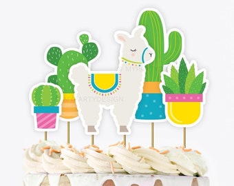 Llama Cake Topper, Alpaca and Cactus Cake Toppers, Llama Party Printables, Mexican Birthday Fiesta - INSTANT DOWNLOAD - Printable PDF