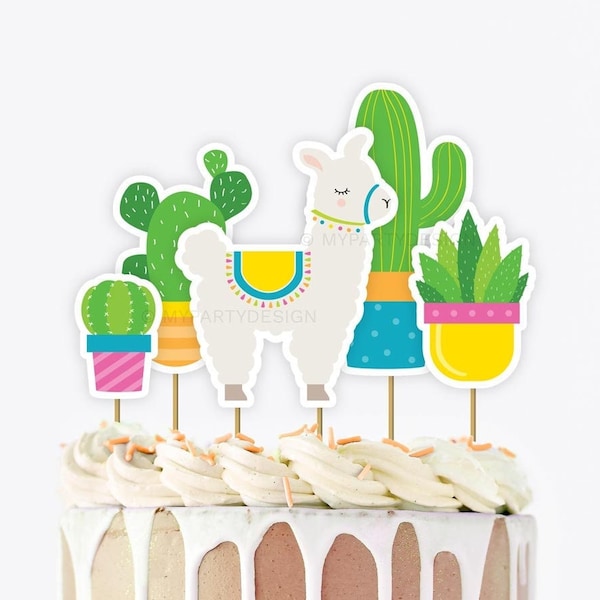 Llama Cake Topper, Alpaca and Cactus Cake Toppers, Llama Party Printables, Mexican Birthday Fiesta - INSTANT DOWNLOAD - Printable PDF