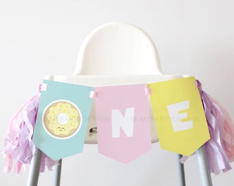 Donut Party High Chair Banner for First Birthday, Sweet One Bunting 1st Birthday Decoration - INSTANT DOWNLOAD - Printable PDF