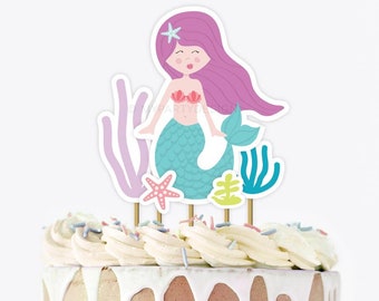 Mermaid Cake Topper, Under the Sea Birthday, Girl Mermaid Party Decorations - INSTANT DOWNLOAD - Printable PDF