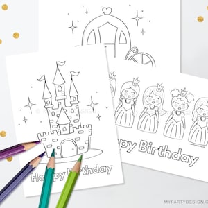 Princess Coloring Page, Princess Party Activity, Whimsical Girl Birthday Party Game - INSTANT DOWNLOAD - Printable PDF with Editable Text