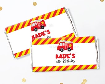 Firetruck Party Chocolate Wrappers, Fireman Party Favors, Fire Truck Birthday Decor - INSTANT DOWNLOAD - Printable PDF with Editable Text