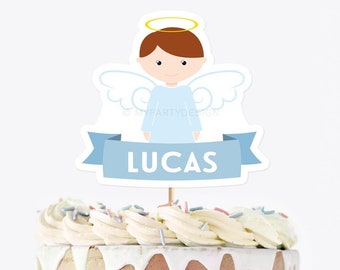 Baptism Cake Topper Boy Angel Cake Decor Printable Etsy Osterreich