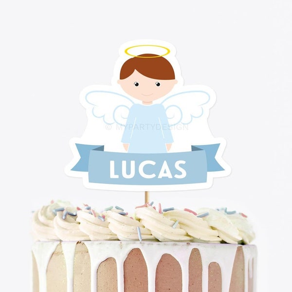 Baptism Cake Topper, Boy Angel Cake Decor, Printable Christening, Confirmation, First Communion, INSTANT DOWNLOAD - Printable Editable PDF