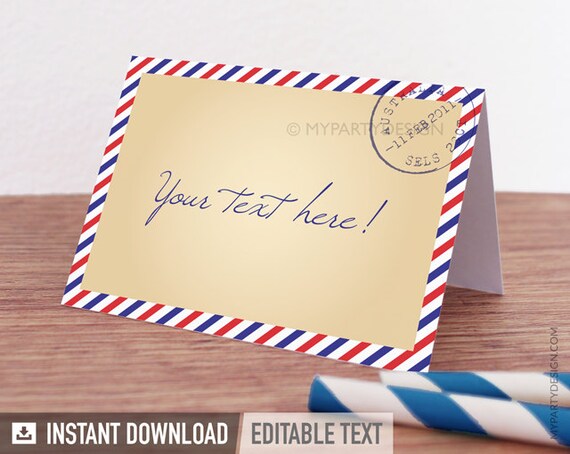 Travel Party / Farewell Party Food Labels - Place Cards - Vintage Birthday Party - INSTANT DOWNLOAD - Printable PDF with Editable Text Il_570xn