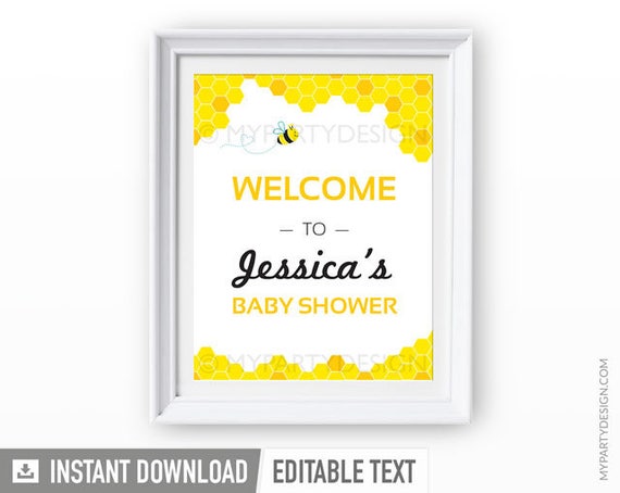 Bee Baby Shower Welcome Sign - Editable Sign - Vertical - Neutral Baby Shower Party - INSTANT DOWNLOAD - Printable PDF with Editable Text Il_570xn