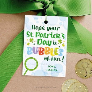 Étiquette Bubbles of Fun pour la Saint-Patrick, cadeau pour le cours de baguette magique pour enfants, étiquette cadeau tube baguette magique pour enfants - TÉLÉCHARGEMENT IMMÉDIAT - PDF modifiable imprimable