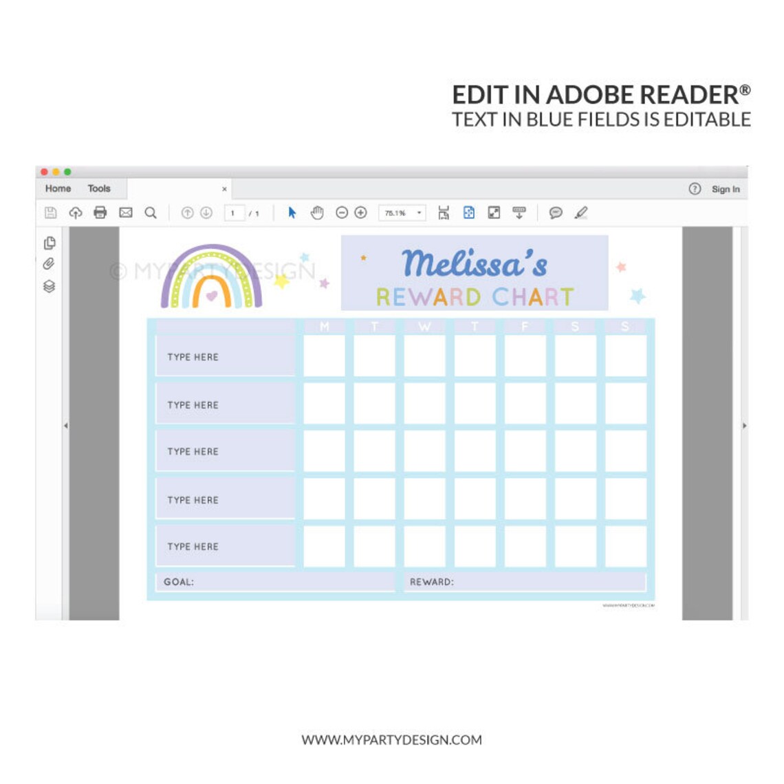 Rainbow Chore Chart for Kids, Reward Chart, Editable Behavior Chart ...
