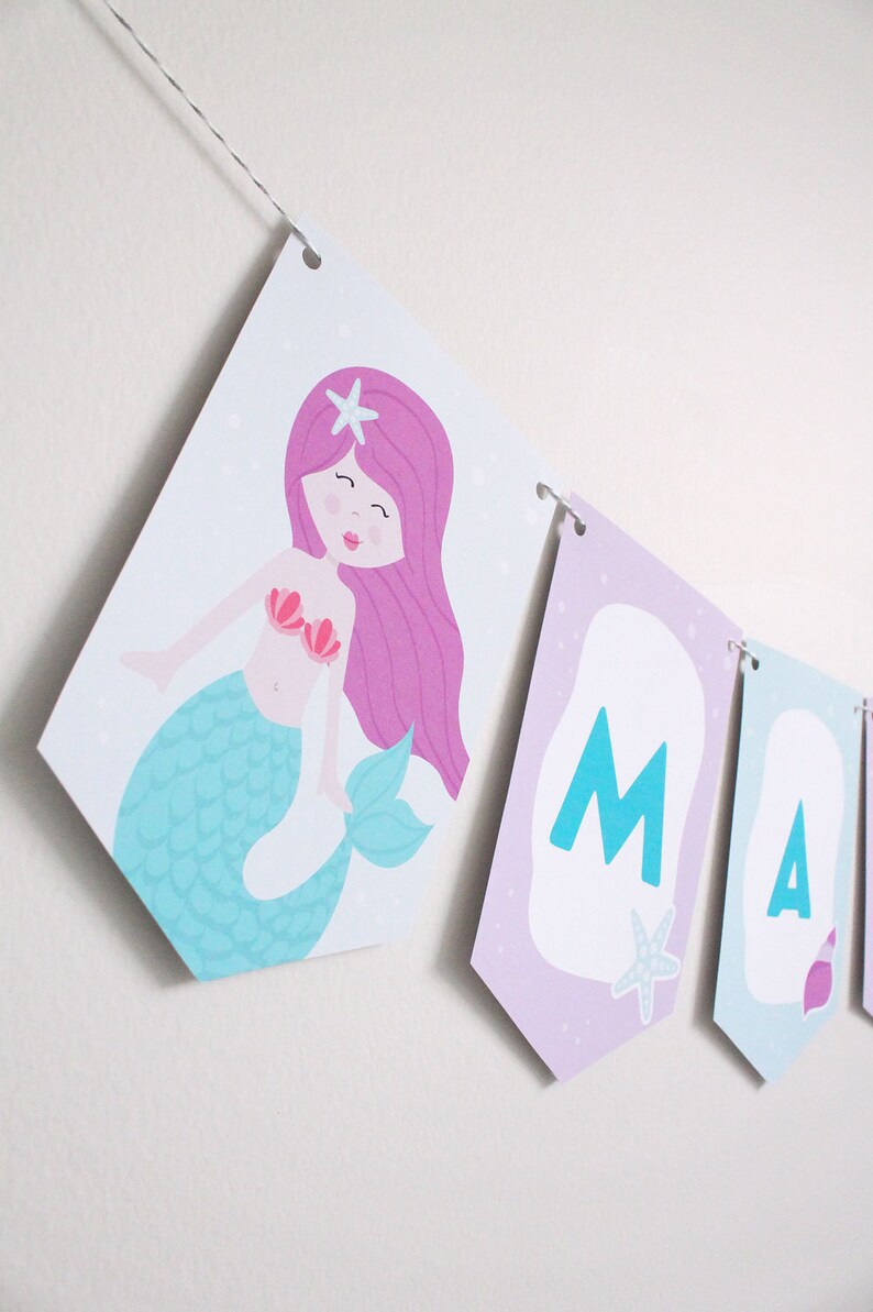 Printable PDF with Editable Text Mermaid Party Printables Happy Birthday  Bunting Mermaid Birthday Banner INSTANT DOWNLOAD Party Supplies Paper &  Party Supplies lifepharmafze.com