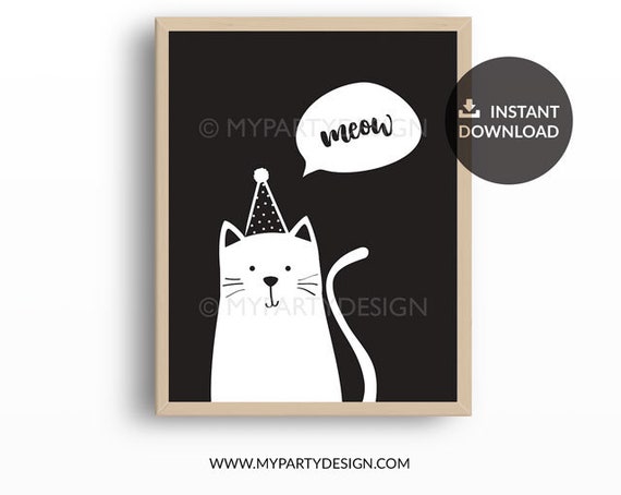 Cat Print, Black - 8x10 PRINTABLE Sign / Print - Monochrome Nursery Print - Scandi Home Decor - Wall Art - INSTANT DOWNLOAD - Digital File Il_570xn