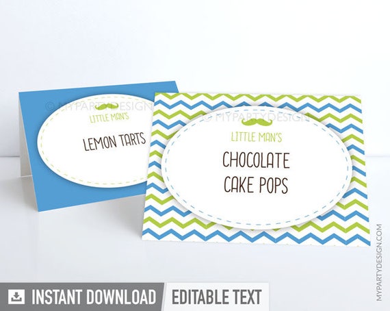 Little Man Food Labels, Mustache Birthday Party, Place Cards, Tent Labels, Boy Birthday Decor - INSTANT DOWNLOAD - Printable Editable PDF Il_570xn