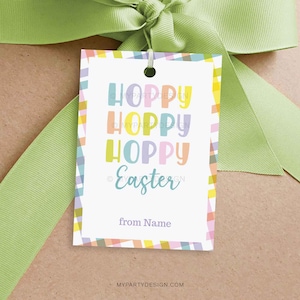 Étiquette de Pâques Hoppy Hoppy, étiquettes cadeaux de Joyeuses Pâques pour un panier de Pâques ou des cadeaux - TÉLÉCHARGEMENT IMMÉDIAT - PDF modifiable imprimable