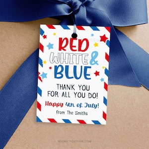 Rood wit en blauw 4 juli waardering cadeaukaartje, Independence Day bedankt voor alles wat je doet - INSTANT DOWNLOAD - afdrukbare bewerkbare pdf
