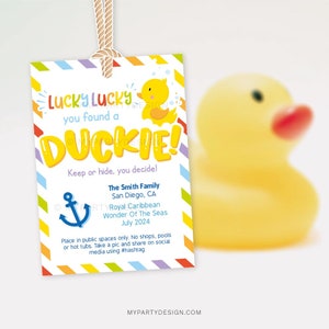 You Found a Duckie Cruise Ducks Tags for Cruise Rubber Duck Hiding Game, Cruising Label INSTANT DOWNLOAD Printable Editable PDF zdjęcie 1