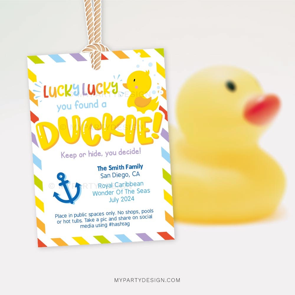 You Found a Duckie Cruise Ducks Tags for Cruise Rubber Duck Hiding Game, Cruising Label - INSTANT DOWNLOAD - Printable Editable PDF
