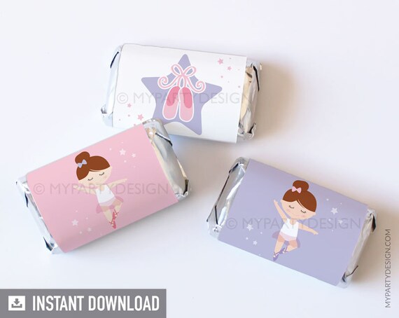 Ballerina Party Mini Chocolate Wrappers, Ballet Party Favors, Dance Birthday Party - INSTANT DOWNLOAD - Printable PDF with Editable Text Il_570xn
