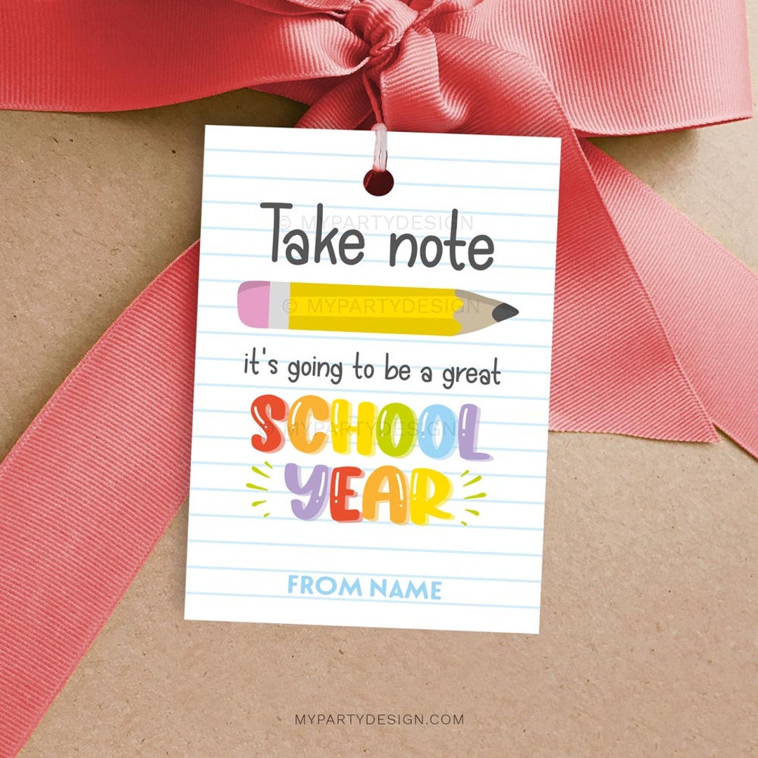Take Note Tag, Back to School Gift Label, First Day of School Pen ...
