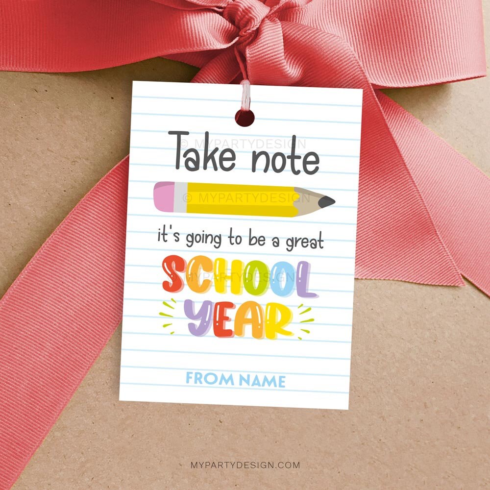 Take Note Tag, Back to School Gift Label, First Day of School Pen ...