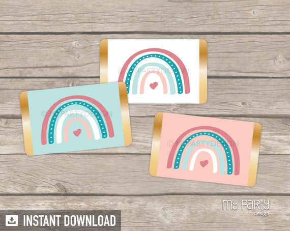 Boho Rainbow Party Favors, Printable Mini Chocolate Wrappers, Rainbow Birthday Decorations, Printables - INSTANT DOWNLOAD - Printable PDF Il_570xn