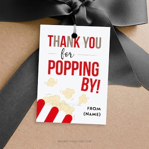 Bedankt voor het langskomen op cadeaulabel, popcornbedankt label voor open huis of verjaardagsfeestje gunsten - INSTANT DOWNLOAD - afdrukbare bewerkbare pdf