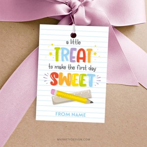Een kleine traktatie om de First Day Sweet Tag, First Day of School-label, Welcome Back-cadeaulabel te maken - INSTANT DOWNLOAD - afdrukbare bewerkbare pdf