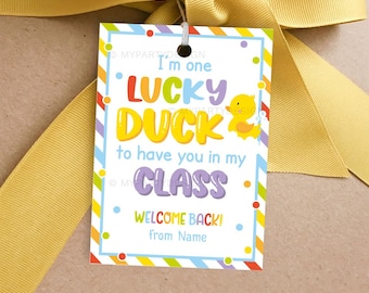 Lucky Duck to Have You in my Class Tag, Back to School Gift Label, First Day of School Gift Tag - INSTANT DOWNLOAD - Printable Editable PDF