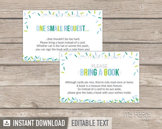 Bring a Book Card, Baby Sprinkle ,Boy Baby Shower Book Insert, Sprinkles - INSTANT DOWNLOAD - Printable PDF with Editable Text (BB03) Il_570xn