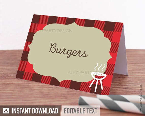 Baby-Q Baby Shower Food Labels - Place Cards - Barbecue Couples Coed Party - INSTANT DOWNLOAD - Printable PDF with Editable Text (BB05) Il_570xn