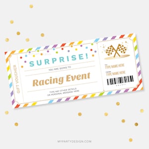 Überraschungsauto Racing Geschenkgutschein Vorlage, Sport Rennwagen Fahrerlebnis Geschenkgutschein - SOFORT DOWNLOAD - Druckbare bearbeitbare PDF