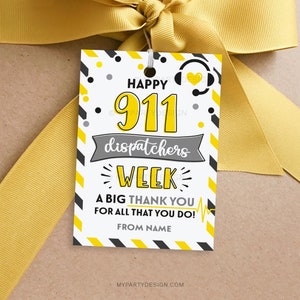 Happy 911 Dispatchers Week Tag, bedanklabel voor geschenken openbare veiligheid personeel - INSTANT DOWNLOAD - afdrukbare bewerkbare pdf