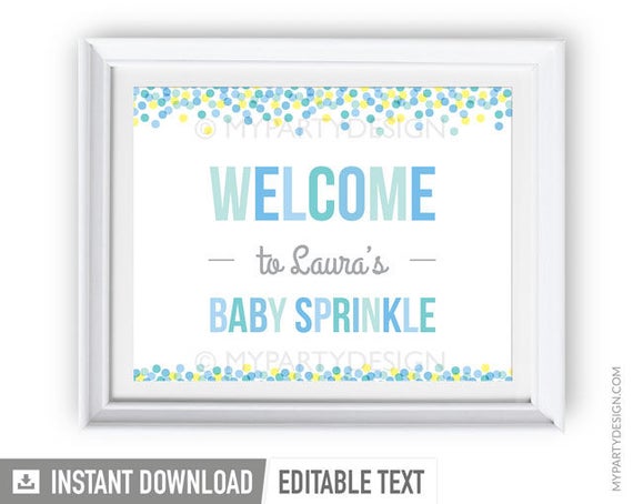 Baby Sprinkle Welcome Sign - Boy Baby Shower - Editable Sign - Landscape - INSTANT DOWNLOAD - Printable PDF with Editable Text (BB02) Il_570xn