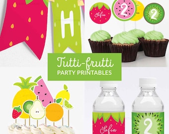 Twotti Frutti Party Pack, Tutti Frutti Birthday Decorations, Summer Party Kit,  Party Decor - INSTANT DOWNLOAD - Printable Editable PDF