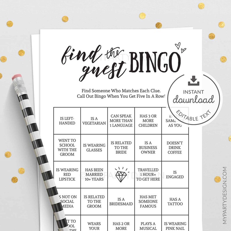 Find the Guest Bingo, Bachelorette or Bridal Shower Game, Wedding Icebreaker, Virtual Hens Party - INSTANT DOWNLOAD - Printable Editable PDF image 1