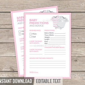 Carte prédictions et conseils, baby shower rose, thème body, jeu babyshower - TÉLÉCHARGEMENT IMMÉDIAT - PDF imprimable avec texte modifiable