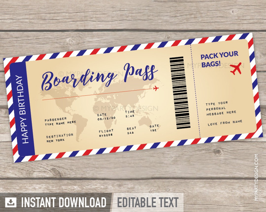Boarding Pass Template, Printable Boarding Pass, Fake Plane Ticket Gift Boarding Pass Template, Printable Boarding Pass, Fake Plane Ticket Gift