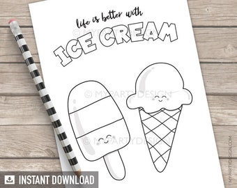 Ice Cream Coloring Page, Summer Birthday Party Activity for Kids, Popsicle Color In Pages - INSTANT DOWNLOAD - Printable PDF