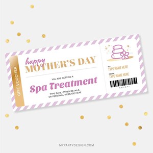 Modèle de bon-cadeau spa pour la fête des mères, carte-cadeau pour maman, certificat de soin spa surprise - TÉLÉCHARGEMENT IMMÉDIAT - PDF modifiable imprimable