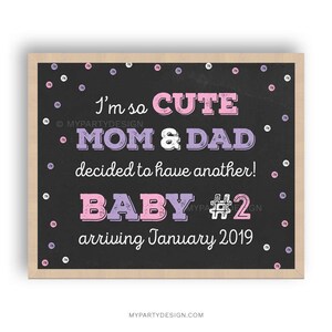 Second Pregnancy Announcement, Baby Reveal Sign, Baby 2 Chalkboard Photo Prop - INSTANT DOWNLOAD - Printable PDF with Editable Text (AN02H)