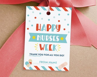 Happy Nurses Week Tag, Bedanklabel voor geregistreerde verpleegkundigen en medisch personeel waardering geschenken - INSTANT DOWNLOAD - Afdrukbare bewerkbare PDF