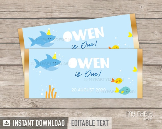 Shark Party - Chocolate Wrappers - Under the Sea Party - Shark Birthday Party - INSTANT DOWNLOAD - Printable PDF with Editable Text Il_570xn