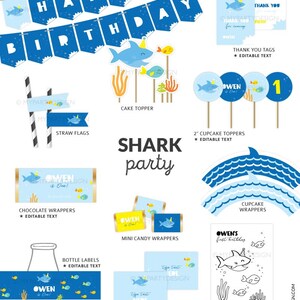 Shark Birthday Decorations, Shark Party Pack, Under the Sea Party Decor Kit for boy or girl INSTANT DOWNLOAD Printable Editable PDF image 3