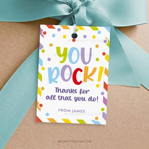 You Rock-cadeaulabel, Rock Candy of muzieklabel voor personeel Vrijwilliger of leraar Waarderingscadeau - INSTANT DOWNLOAD - afdrukbare bewerkbare pdf