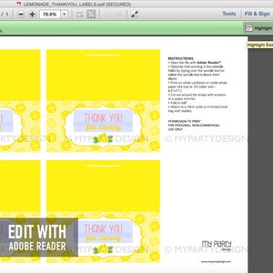 Lemonade Favor Tags, Lemonade Party Decorations, Printable Treat bag Labels INSTANT DOWNLOAD Printable PDF with Editable Text image 4