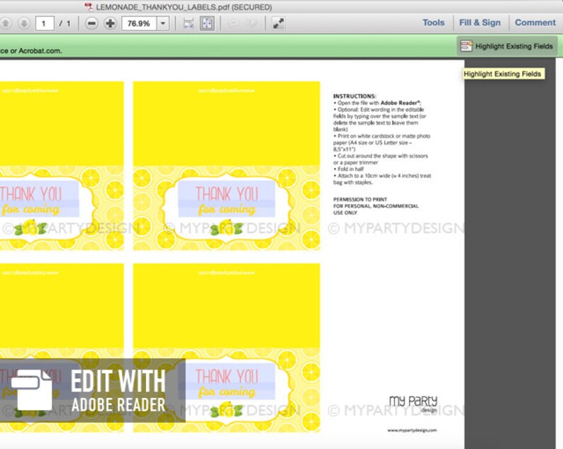 Lemonade Favor Tags, Lemonade Party Decorations, Printable Treat bag Labels INSTANT DOWNLOAD Printable PDF with Editable Text image 4